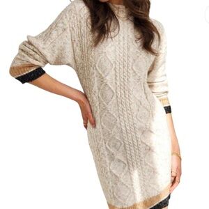 HEARTLOOM NEVE DRESS IVORY SIZE: XS KNIT CABLE STITCH CONTRAST TRIM